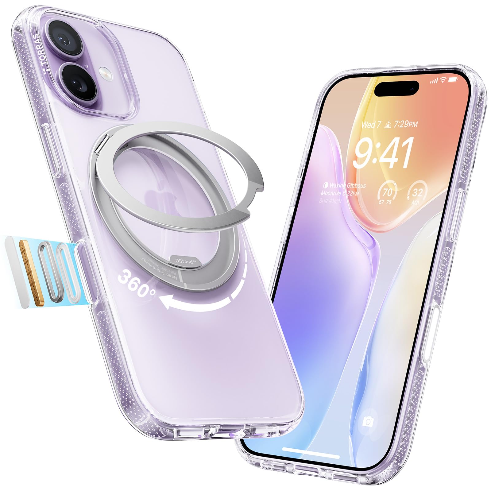 Photo 1 of TORRAS 360 Magnetic Stand for iPhone 17 Case, [Rotatable Sturdy Kickstand][Fit for MagSafe][4X Mil-Grade Shockproof] Slim Transparent Phone Cover, Camera Button, Crystal Clear, Ostand O3 Fitness