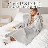Sienna Extra Long Hoodie Blanket Silver Grey with Sherpa Lining view 2