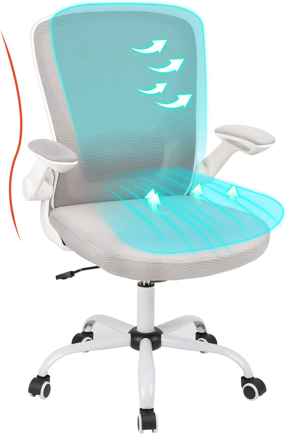 Komene Office Chair Ergonomic Chairs,330lbs Mesh Mid Back Computer Chair with Lumbar Support and Flip-up Arms, Mid Back Adjustable Seat Height, Grey