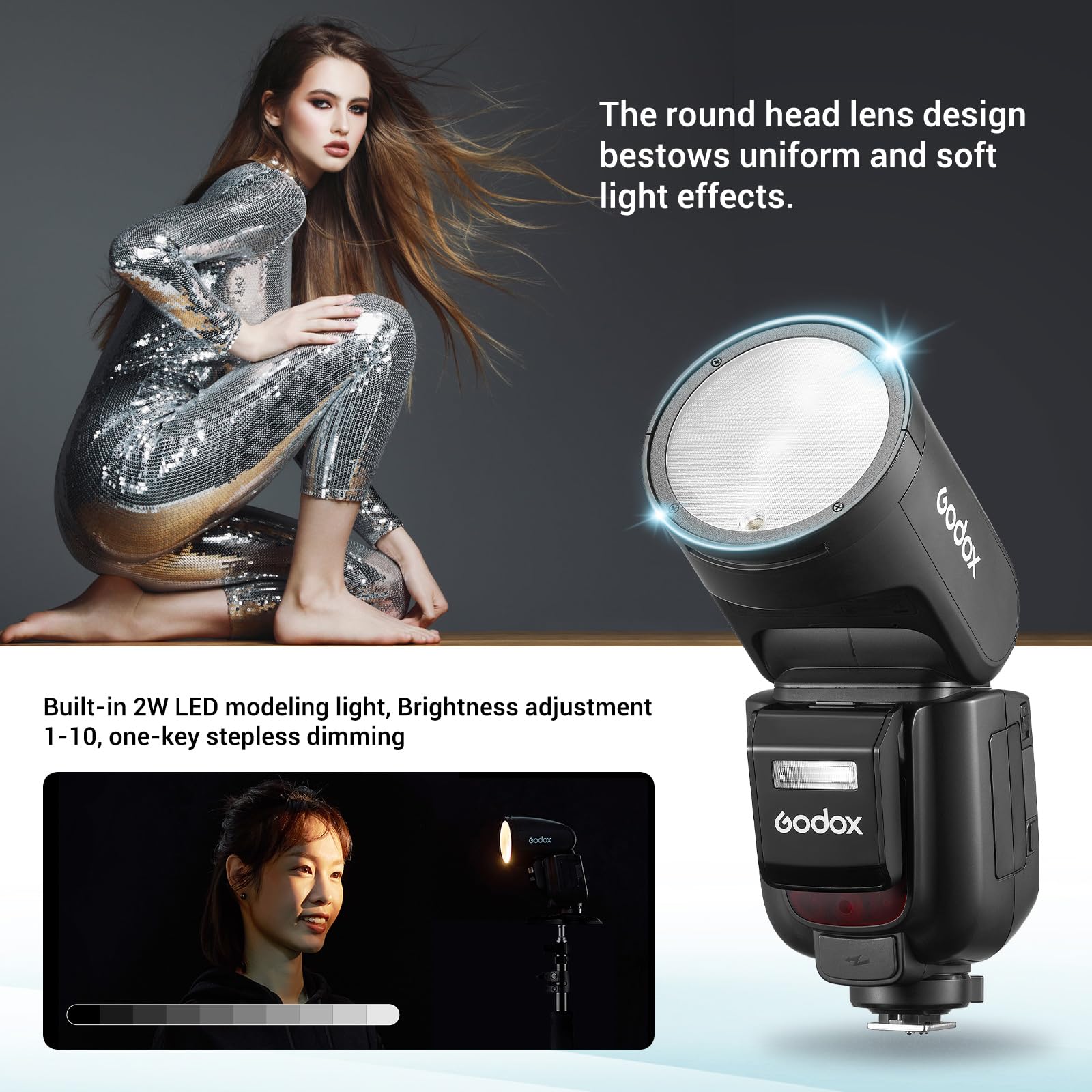 Godox V1Pro-N Round Head Camera Flash Speedlite for Nikon, 76 W 2.4G Camera Flash with Removable Sub Flash SU-1, 2980 mAh Li-ion Battery, HSS TTL Flash for Nikon D750 D810 Z7 Z6 Z8 Z7II