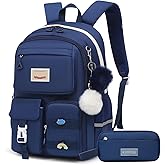 Alrisg Girls Backpack Student Laptop Book Bag with Multiple Pockets for Teen Kids Elementary Middle School Travel Daypack Blue