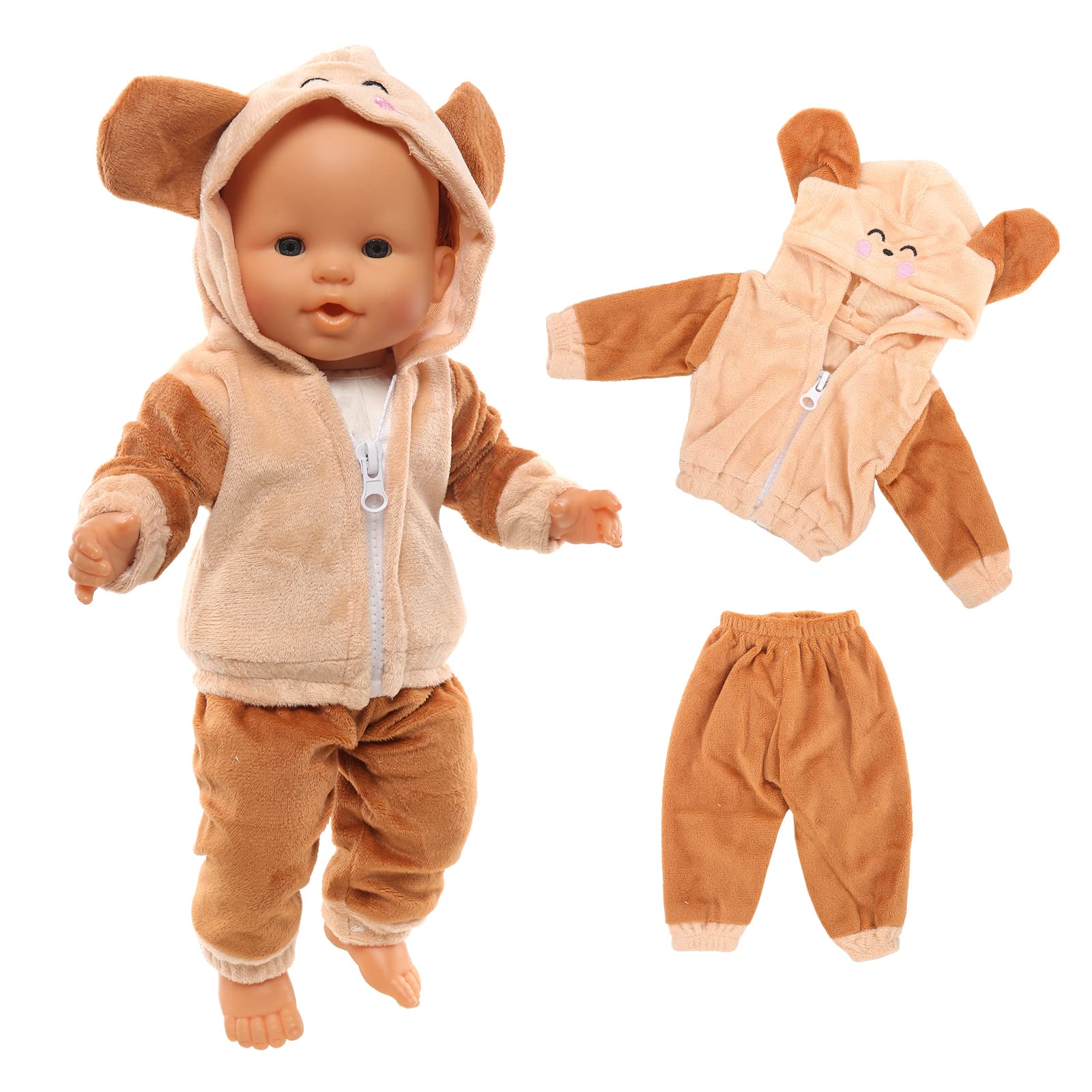 Miunana Baby Doll Clothes for 14-18 Inch Doll 35-45 cm Baby Doll, Doll Clothes Outfits, Jacket Hoodies Pants for Dolls (Brown)