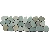 CNK Sliced Sea Green Pebble Tile - 4" X 12" | Unpolished Natural Stone Mosaic for Bathroom, Kitchen, Backsplashes, Floors Walls &amp; Outdoor Patios | Durable Easy Installation Eco-Friendly - Pack of 1