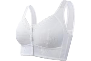 Gaexia Katy Charm Daisy Bras for Older Women Front Button Cotton Bras Floral Print Full Support Wide Back No Underwire Bras