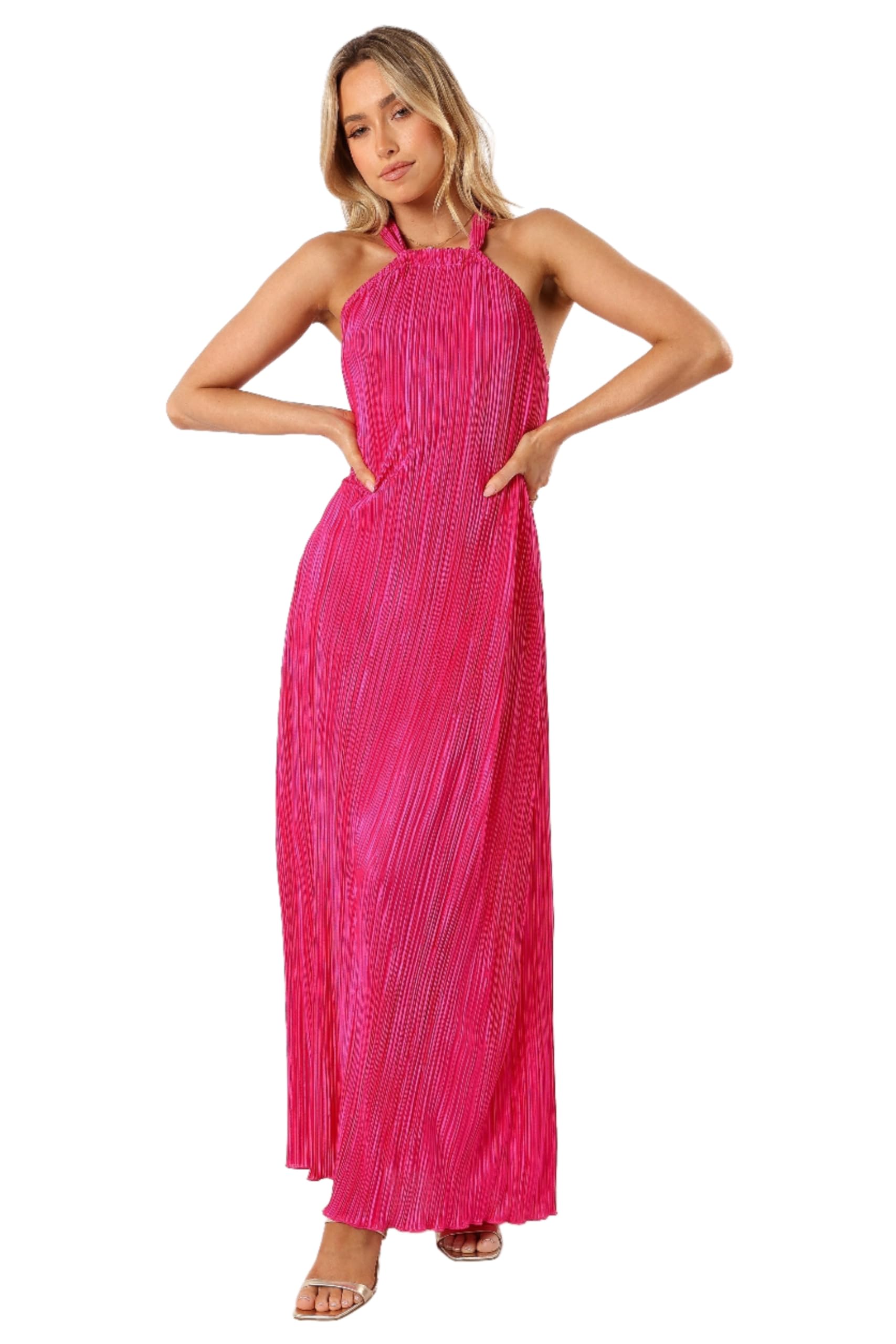 Petal & Pup Melody Plisse Halter Maxi Dress – Pink XL