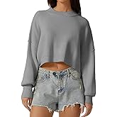 QINSEN Women's Mock Neck Cropped Sweater Long Sleeve Drop Shouler Oversized Knit Pullover Tops