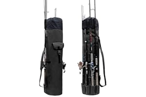 Allnice Durable Canvas Fishing Rod & Reel Organizer Bag Travel Carry Case Bag- Holds 5 Poles & Tackle