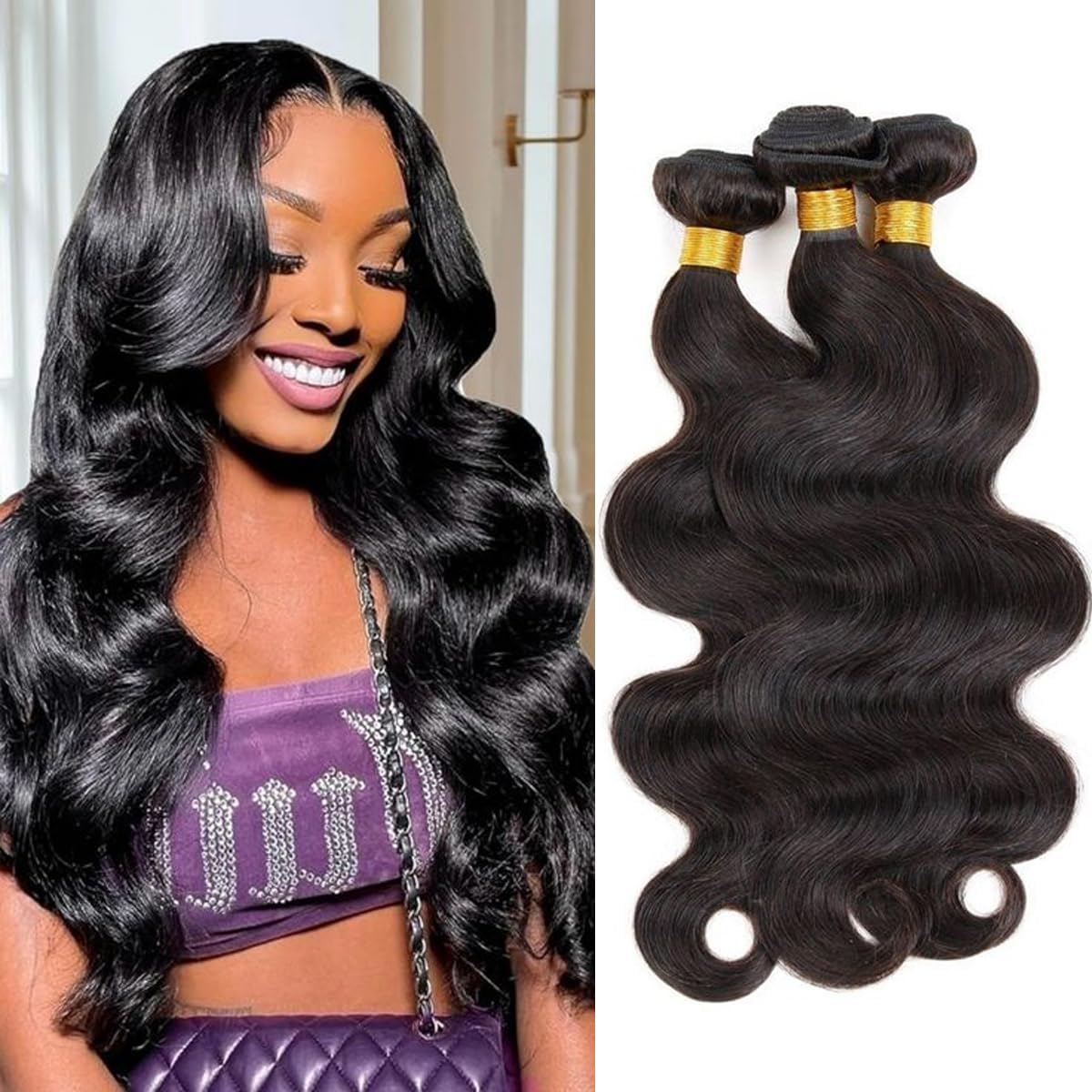 12A Human Hair Bundles 12 14 16 Inch Body Wave Bundles Human Hair 100% Unprocessed Brazilian Virgin Hair Quick Weave Extensions Natural Black