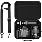 bibuks Hard Shell Camera Case Compatible with Canon EOS Rebel T7/R50/R100 and More DSLR & Mirrorless Cameras – Portable Travel Bag with Adjustable Dividers, Mesh Pocket & Shoulder Strap (Black)