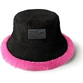 CHOK.LIDS Reversible Fur Bucket Hat Elegant Fuzzy Bucket Hat Corduroy Trendy Winter Hat Fluffy Warm Fashionable Fleece