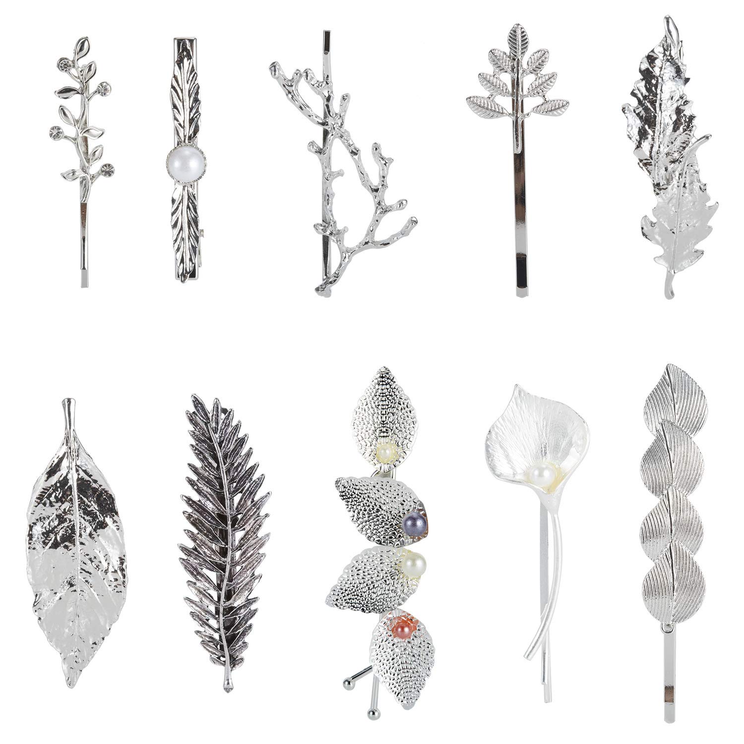 10 Pack Silver Retro Branch Leaf Flower Metal Hair Clip Hairpin Small Barrette Bobby Pins Alligator Hairclips Party Hair Accessories for Women Girls