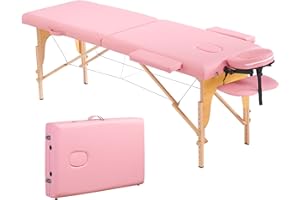 PrimeZone Portable Massage Table Lash Bed- Height Adjustable 2 Folding Massage Bed, Pink Tattoo Lash Table with Carrying Bag, Professional Wooden Spa Table for Eyelash, Facial, Home, Therapy, Salon