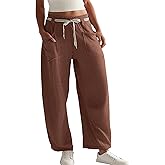 STURWBEZ Womens Baggy Barrel Pants Wide Leg Elastic-Wasited Cotton Loose Palazzo Lounge Sweatpants with Pockets