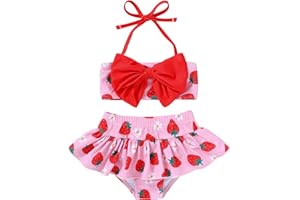 JEELLIGULAR Toddler Baby Girl Swimwear Bowknot Stripe Swimsuit Bathing Suit 2Pcs Bikini Set Outfits Summer