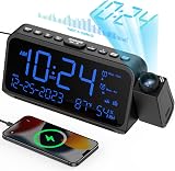 ROCAM Radio Alarm Clock Projector Ceiling Wall Digital USB C Temp Humidity view 1