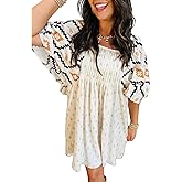SELINK Womens A-Line Summer Flowy Pleated Casual Dresses Short Sleeve Square Neck Western Aztec