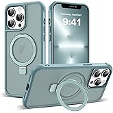 SKYLMW Compatible with iPhone 12 Pro Max Case & iPhone 13 Pro Max Case with Invisible Magnetic O-Ring Stand Translucent Phone Cases 6.7" [Compatible with Mag-Safe][Great Grip Feeling], Blue