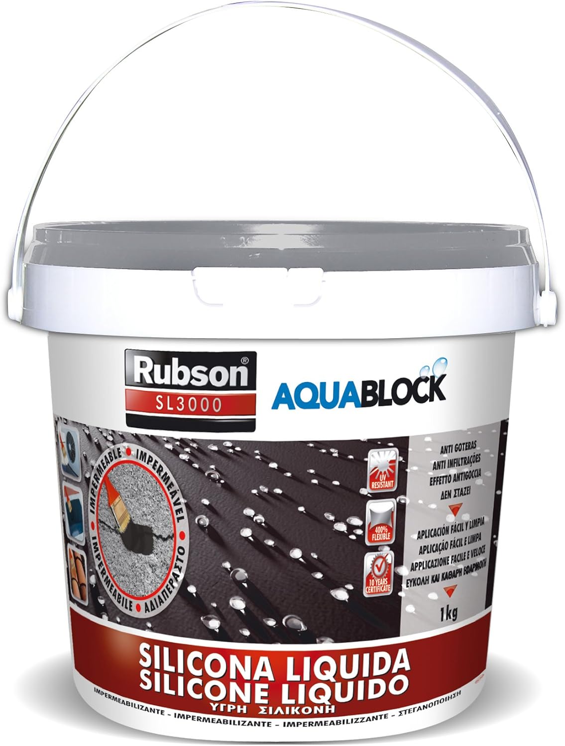Rubson Aquablock SL3000 Grey Liquid Silicone, Liquid Waterproofing for Preventing and Repairing Leaks and Moistures