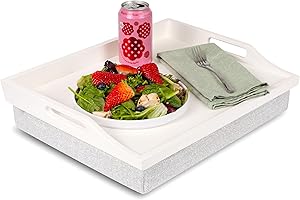 ROSSIE HOME Wood Bed Tray Lap Desk with Detachable Cushion, Serving Tray - Soft White - Fits up to 15.6 Inch Laptops - Style 