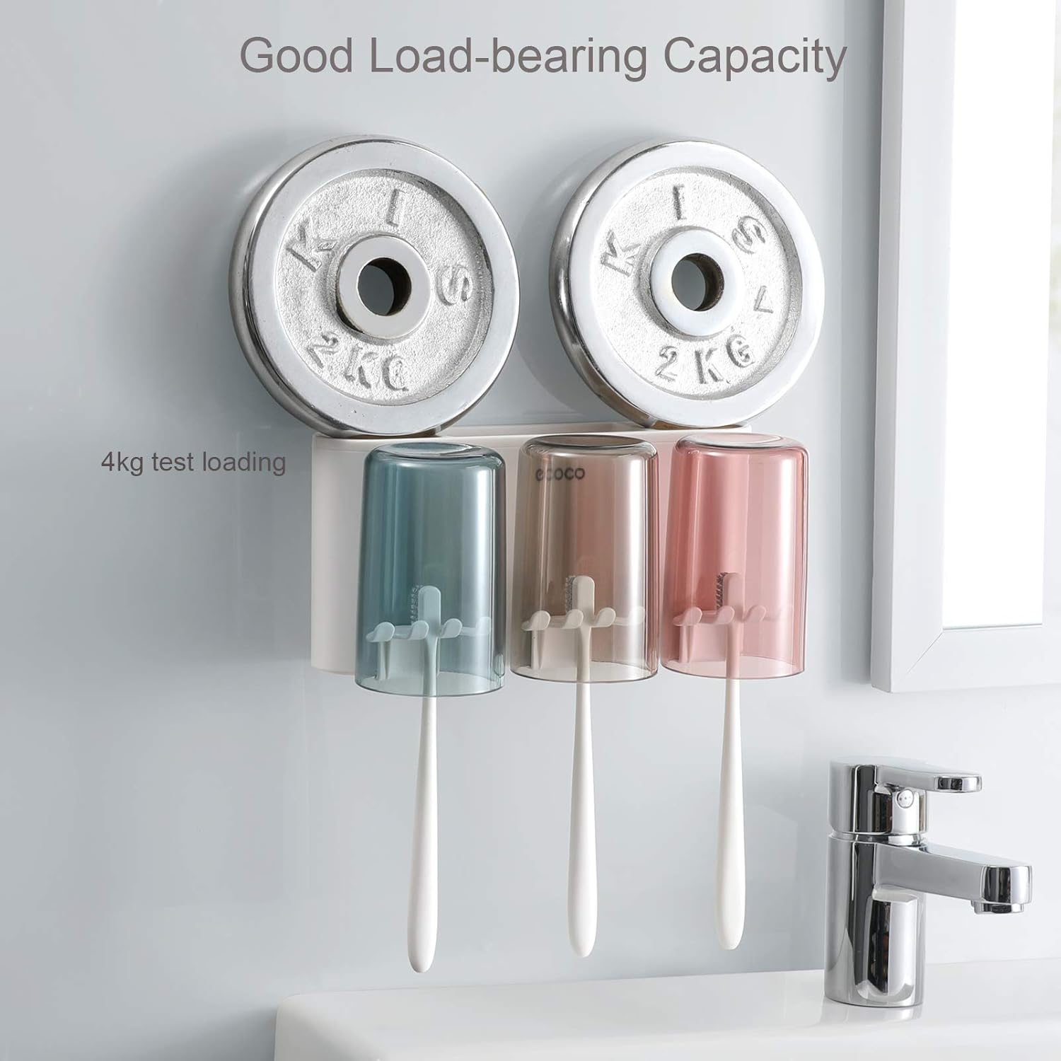 MOPMS Multifunctional Wall-Mounted Toothbrush Holder, Bathroom Space Saving Toothbrush Organizer - 4 Cups: Kitchen & Dining