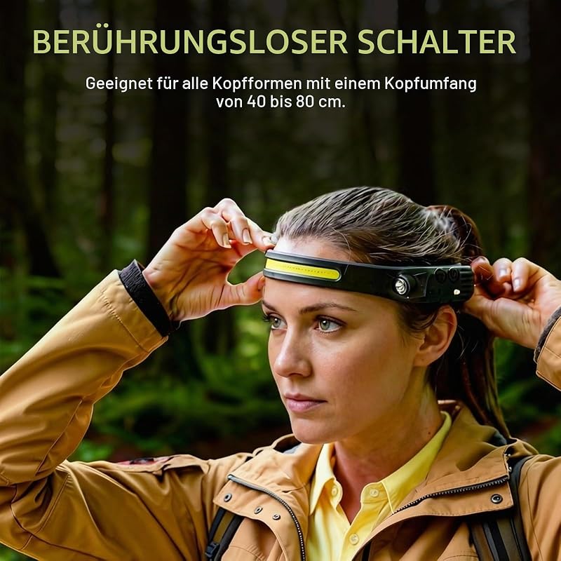 4Pcs Stirnlampe Led Wiederaufladbar, Stirnlampe mit Sensor, Kopflampe Superheller 5 Lichtmodi, 230°Weitwinkel, Leichtgewicht, IPX4 Wasserdicht Headlamp für Camping, Wandern, Angeln, Joggen — Foto 4 von 8