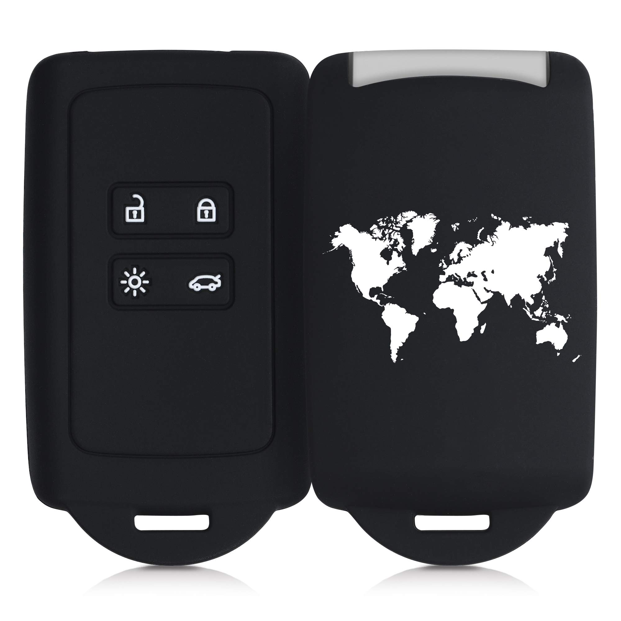 kwmobile Car Key Cover Compatible with Renault 4-Tasten Smartkey Autoschlüssel (nur Keyless Go) - Silicone Protective Key Fob Design Cover with Eyelet - Travel Outline White/Black