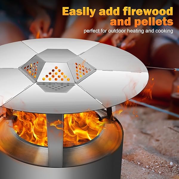 AGEDNE FIRE PIT HEAT DEFLECTOR FOR SOLO STOVE BONFIRE 19.5″, 304 STAINLESS STEEL PORTABLE HEAT DIFFUSER WITH HANDLE&LEG ACCESSORY FOR BONFIRE CAPTURES REDIRECTS WARMTH FOR SOLO STOVE ACCESSORIES.