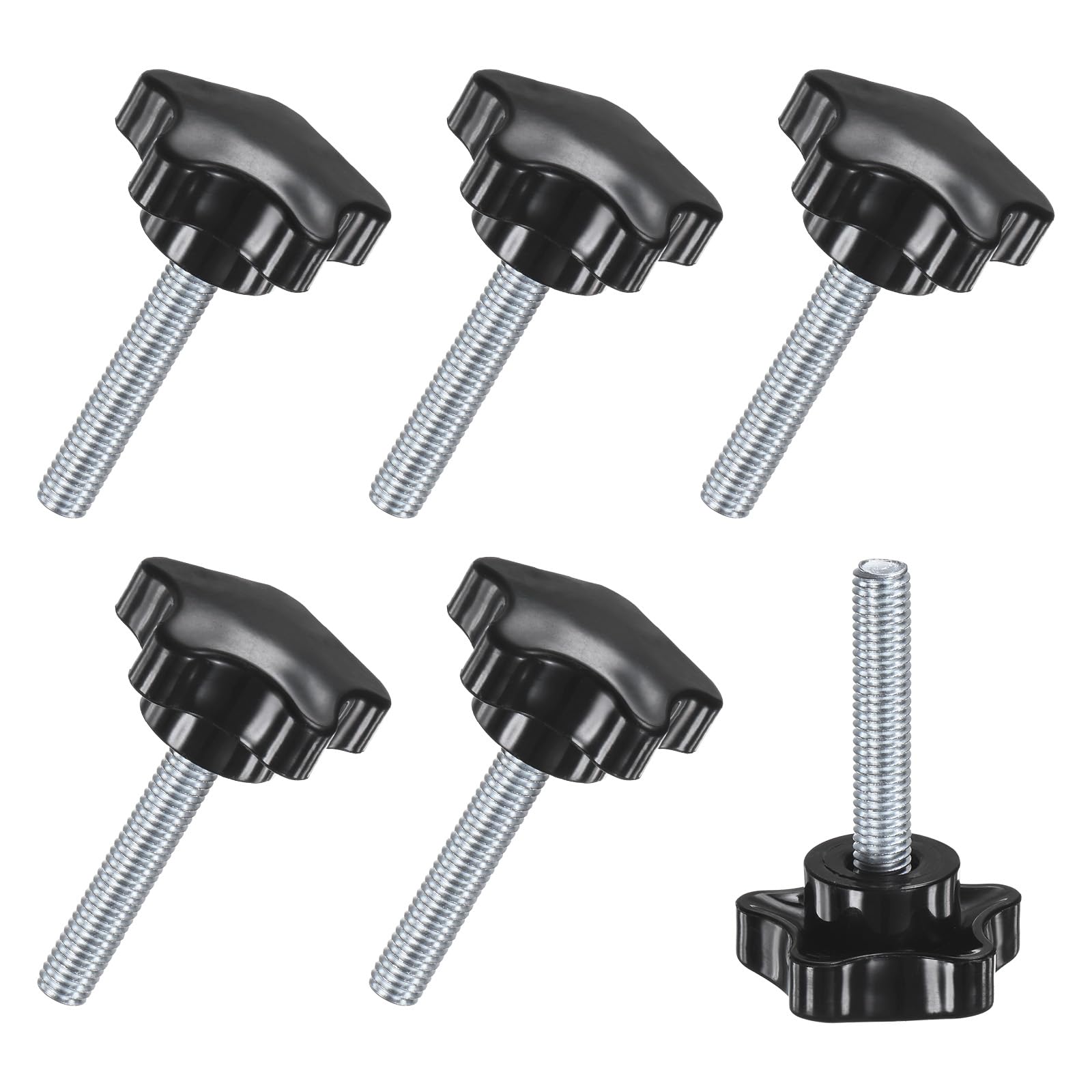 M METERXITY 6-Pack Star Clamping Knobs, M8x40mm Male Thread Hand Tightening Screw for Machinery/Electronic/Furniture/Umbrella Base, Machine Handle Replacement [39mm, Black]