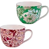 KAMMAK Coffee Mugs Ceramic Tea Cups Set of 2, 15 oz Porcelain Espresso Cups with Handle Large Novelty Mugs for Cappuccino, Latte, Americano, breakfast cereal, Hot Cocoa (Red + Green)