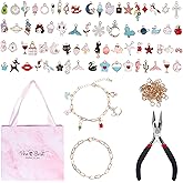 HrEtngiz 214 Pieces Charm Bracelet Making Kit,DIY Gold Chain Jewelry Making Kit for Adults Includ Paperclip Chain Bracelets,Charms,Jump Rings for Jewelry Crafts Beginner Supplies