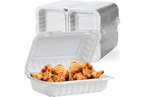 EKOSAVOR Take Out Food Containers, 27OZ Plastic Clamshell To Go Containers with Lids Reusable BPA Free 50 Pack Hinged Heavy-Duty White Disposable To Go Boxes for Meal Prep Food Storage Takeout