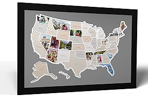 THUNDER BUNNY LABS 50 States USA Photo Map - Frame Optional - Made in America (Driftwood, Black Frame)