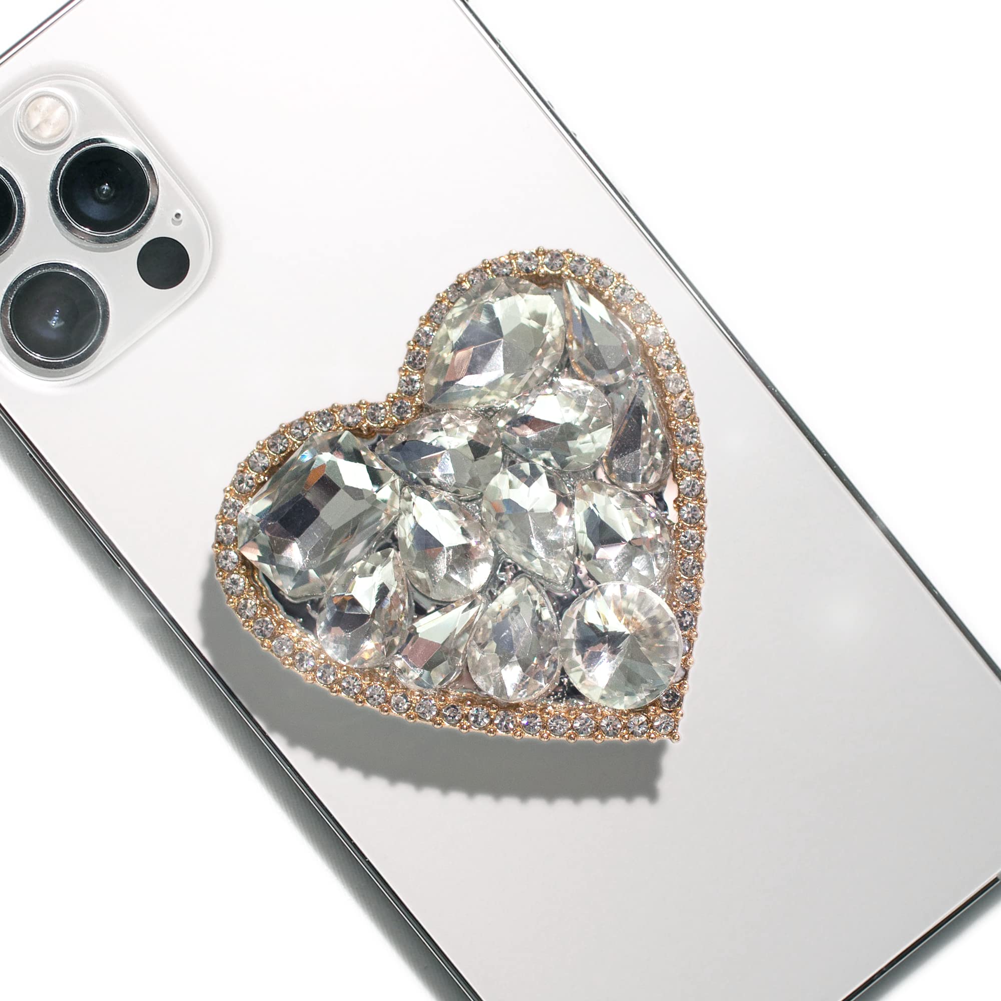 Photo 1 of OnTheGrip Cute Cubic Diamond Heart Shape Design Collapsible Expandible Mobile Phone Grip Stand Holder for Smartphone Tablet Cell Phone Accessory (Gold Big)