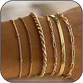 Gold Bracelets for Women, 14K Real Gold Jewelry Sets for Women, Trendy Thin Dainty Stackable Cuban Link Paperclip Chain Bracelet Pack Fashion