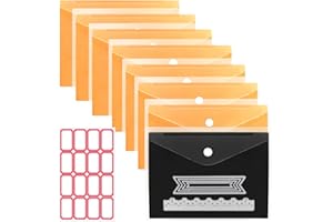 YOSENG Thicken 8 Pack Magnetic Sheets with Plastic Envelopes with Snap Closure and Label Stickers for Dies Storage Stamp Die Cut Storage for Card Making Supplies(Orange