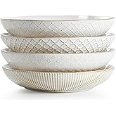 getstar Pasta Bowls, Large Salad Serving Bowls (9.2 inch/42 oz), Ceramic Bowl Plates Set of 4, Farmhouse Embossments, Microwave and Dishwasher Safe