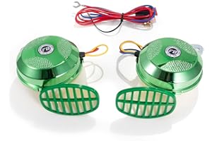 FARBIN Train Horn for Car Truck Super Loud motorcycle Snail Horns Variable Sound Horns Kit 3 Sound Modes 12V 130db High/Low Tone Horn with Wiring Kit for Trucks Boat Train Pickup (Green)