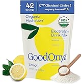 GoodOnya Organic Hydration Electrolyte Drink Mix, Certified Organic Hydration Powder, Non-GMO, Biochecked Glyphosate Free, Low Sugar, Lemonade Flavor, No Artificial Flavors, 42 Servings