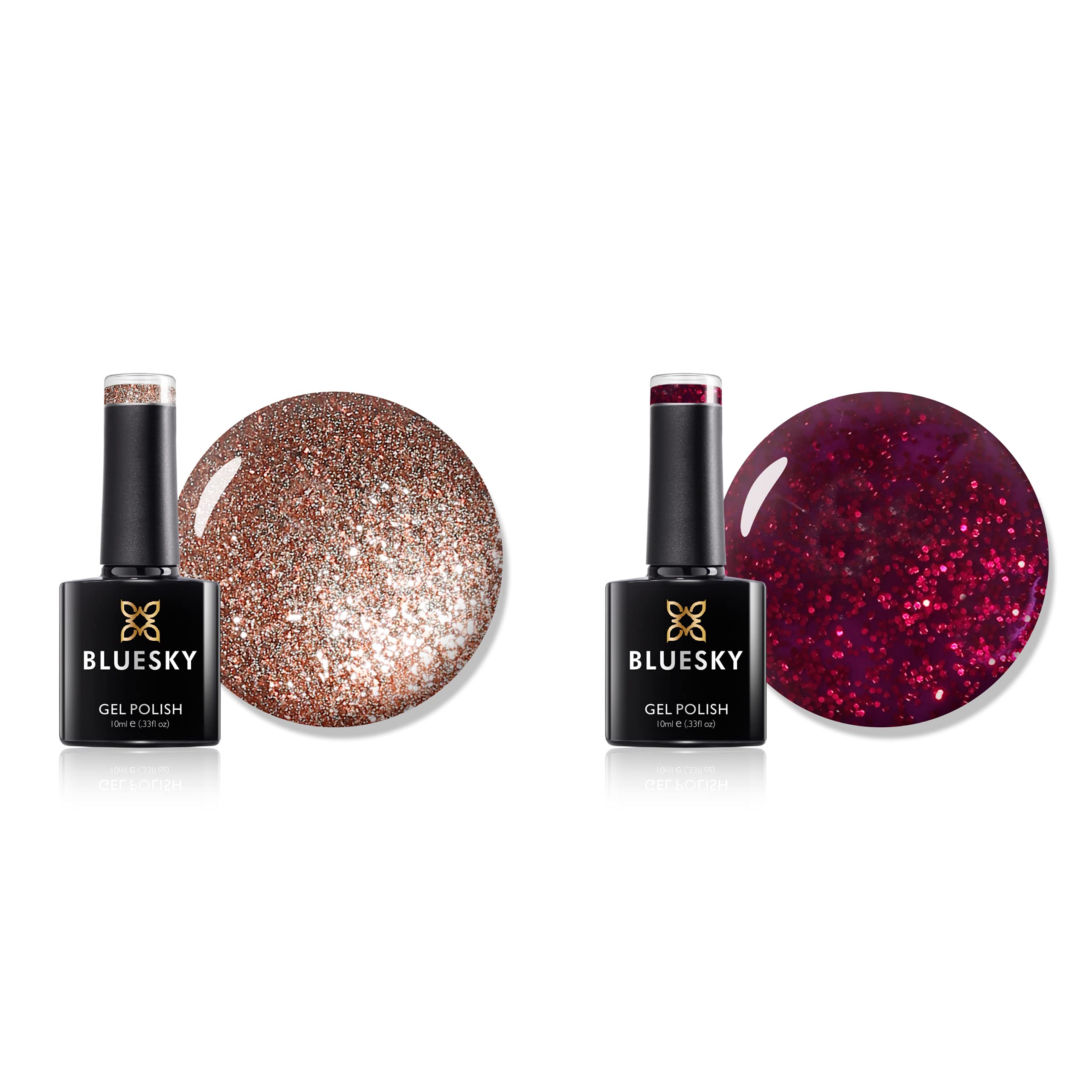 Bluesky Gel Nail Polish Set, Duo, Tinsel Toast 80544 And Ruby Ritz 80545, Red, Gold, Glitter, Long Lasting, Chip Resistant, 10 ml (Requires Drying Under UV LED Lamp)