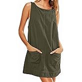 ONLYSTORY Womens Corduroy Overalls Dress Low Open Back Skirtall Jumper Mini Dress Pinafore with Pockets
