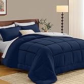 FUANNA Queen Comforter Set 7 Pieces, Reversible Bed in a Bag with All Season Soft Comforter, Bedding Sets Includes Comforter, Flat Sheet, Fitted Sheet, Pillowcases & Shams, Navy Blue & Light Grey