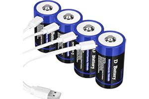 wowpower Rechargeable Lithium D Cell Batteries 7500mWh with USB-C Charging Cable, 4 Pack, 1.5V LR20 D Size Battery for Flashlight, Floodlight, Toys