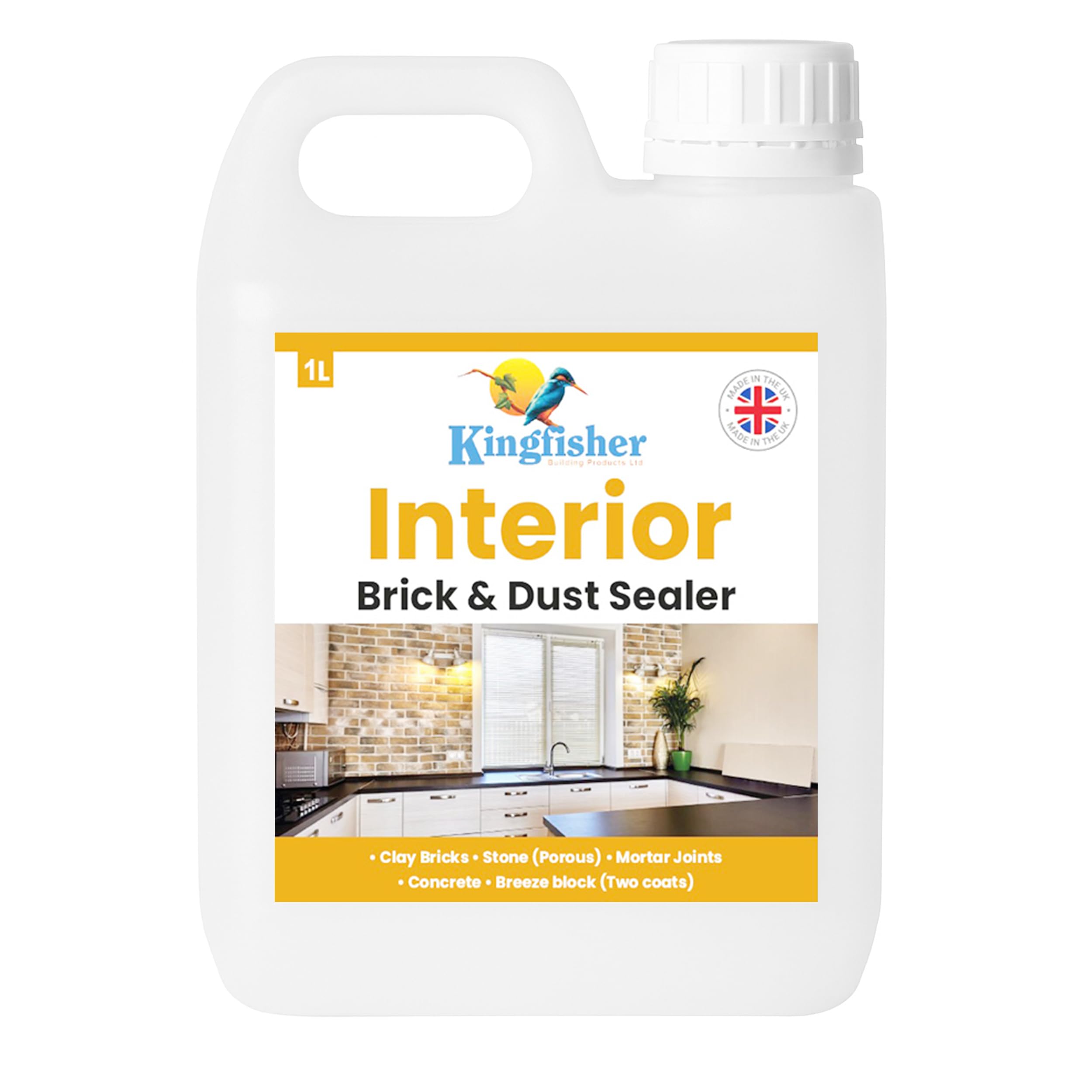 Kingfisher Interior Brick & Dust Sealer- Matt Finish (1 Litre) | Dust Control and Surface Protection for Internal Brick Work, Porous Stone, Mortar Joints & Concrete