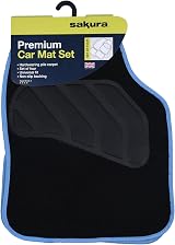 Sakura Pastel Black Floor Mats with Light Blue Trim Full Set of 4 view 2