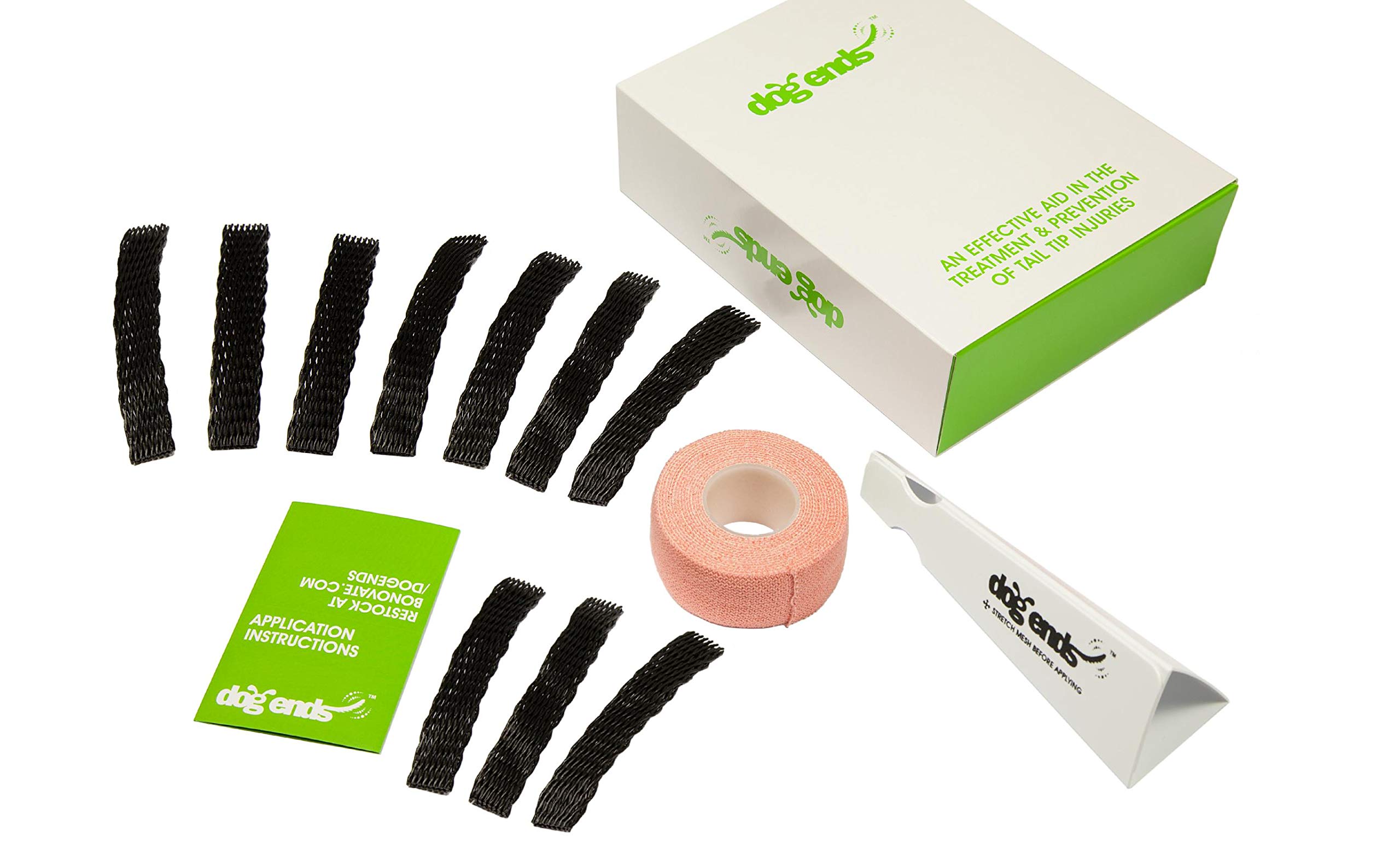 Bonovate Dog Ends 10 Pack Black Mesh Tail-Tip Wound Dressings & Applicator Veterinary Engineered Shock-Absorbing Light-Weight Durable Covering Bandage for Chronic Happy-Tail Injuries