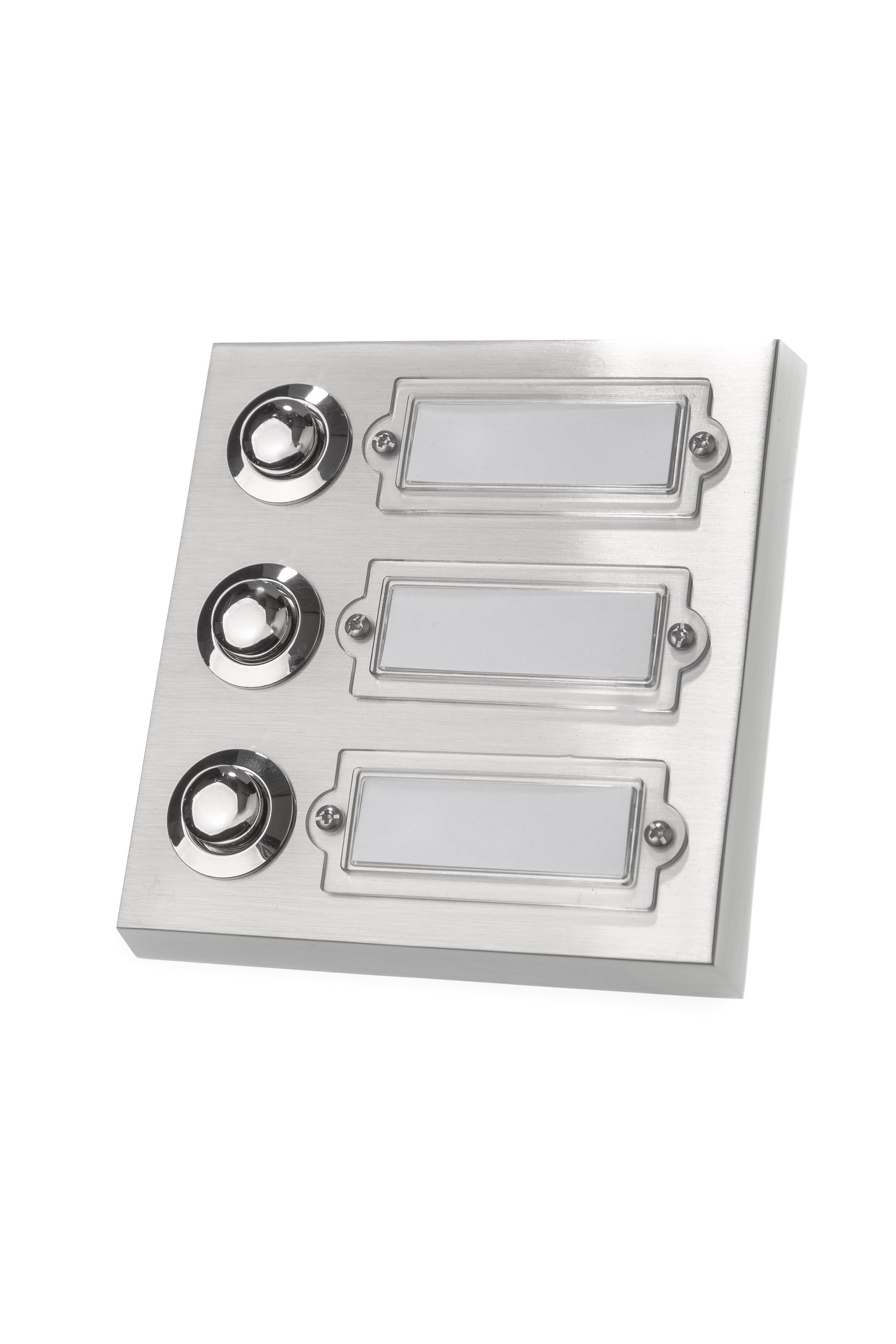 HUBER Surface-mounted doorbell button 3-fold made of metal - doorbell button with name plate - front door blade surface mounted I button made of chrome-plated brass - doorbell front door 3-fold