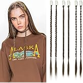 REECHO 6PCS Clip in Braid Hair Extensions for Women 14 Inch Clip in Braids Synthetic Braided Hairpieces for Daily Costume Party, Chocolate Brown with Highlights