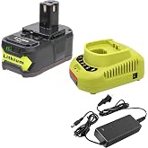 CELL9102 18V Battery and Charger Combo for Ryobi 18 Volt Cordless Tools Battery and P118B Charger, 18V Battery Capacity Output 5.0Ah