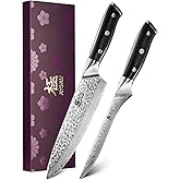 KYOKU Knife Set, Shogun Series 2pc Japanese Style Kitchen Knife Set, 7" Boning 8" Chef Knife with Sheath Gift Box, Professional Sharp Damascus Stainless Steel Knives for Meat Vegetable