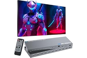 4K Video Wall Controller 3x3, HDMI & DP & Type-C Inputs, RIUIIN TV Wall Controller with 18 Modes, 180° Rotation, Edge Masking, Audio and IR Remote, 9 tv Screens into 1 Wall Display